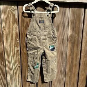 Oshkosh B’gosh Toddler Overalls 18 Months Khaki Plaid‎ Bear Animal